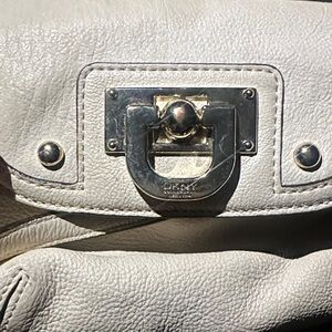 DKNY Cream Leather Shoulder Bag with Silver Turn-Lock